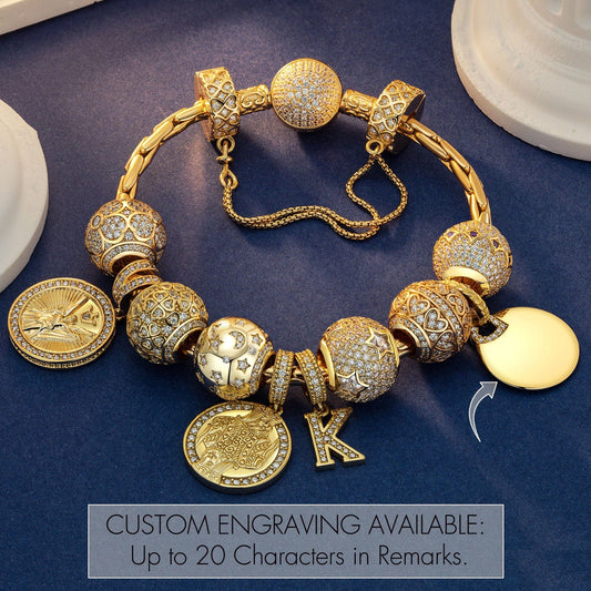gon- Sterling Silver Brilliant Triumph Charms Bracelet Set In 14K Gold Plated (Includes bracelet and all charms shown)