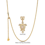 Sterling Silver Adjustable Rope Chain Necklace with Slider Clasp Heartfelt Turtle Charms Necklace Set In 14K Gold Plated
