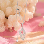 Sterling Silver Adjustable Rope Chain Necklace with Slider Clasp Pink Guppy Charms Necklace Set In White Gold Plated