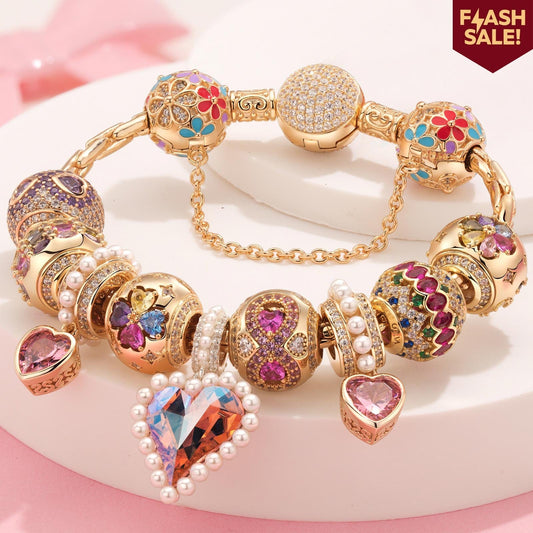 gona- Sterling Silver Melodies of Love Charms Bracelet Set In 14K Gold Plated (Includes bracelet and all charms shown)