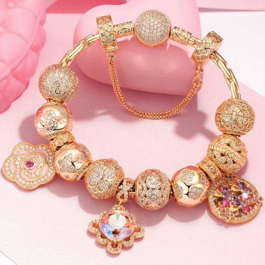 gona- Sterling Silver Burst Into Bloom Charms Bracelet Set With Enamel In 14K Gold Plated (Includes bracelet and all charms shown)