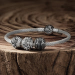 Sterling Silver XL Size Mechanical Future Charms Bracelet Set With Enamel In White Gold Plated For Men (Includes bracelet and all charms shown)