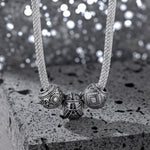 Sterling Silver Berserker Rage XL Size Charms Necklace Set With Enamel In White Gold Plated For Men