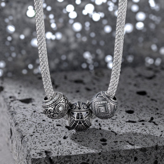 gon- Sterling Silver Berserker Rage XL Size Charms Necklace Set With Enamel In White Gold Plated For Men