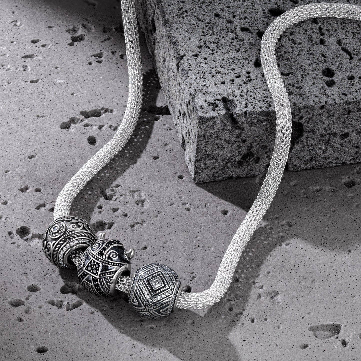 Sterling Silver Berserker Rage XL Size Charms Necklace Set With Enamel In White Gold Plated For Men