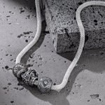 Sterling Silver Berserker Rage XL Size Charms Necklace Set With Enamel In White Gold Plated For Men