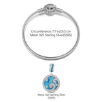 Sterling Silver Ocean Waves Charms Bracelet Set With Enamel In White Gold Plated (Includes bracelet and all charms shown)