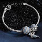 Sterling Silver Mermaid Bear Penguin Charms Bracelet Set In White Gold Plated (Includes bracelet and all charms shown)
