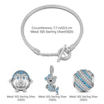 Sterling Silver Mermaid Bear Penguin Charms Bracelet Set In White Gold Plated (Includes bracelet and all charms shown)