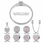 Sterling Silver Secretly Love Charms Bracelet Set With Enamel In White Gold Plated (Includes bracelet and all charms shown)