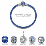 Sterling Silver My Blue Sky Charms Bracelet Set With Enamel In White Gold Plated (Includes bracelet and all charms shown)
