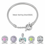 Sterling Silver Colorful Clover Charms Bracelet Set With Enamel In White Gold Plated (Includes bracelet and all charms shown)