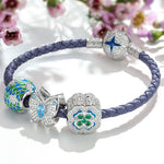 Sterling Silver Secret Garden Charms Bracelet Set With Enamel In White Gold Plated (Includes bracelet and all charms shown)