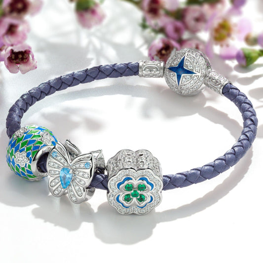 gona- Sterling Silver Secret Garden Charms Bracelet Set With Enamel In White Gold Plated (Includes bracelet and all charms shown)