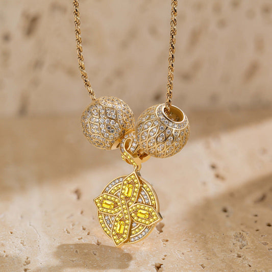 gon- Sterling Silver Blooming Necklace Set In 14K Gold Plated