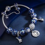 Sterling Silver The Vast Universe Snake Chain Charms Bracelet Set With Enamel In White Gold Plated (Includes bracelet and all charms shown)