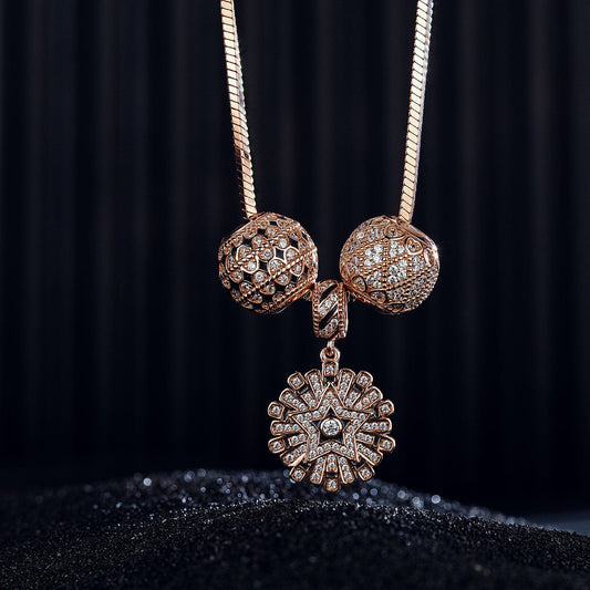gon- Sterling Silver Infinite Interstellar Box Chain Charms Necklace Set With Enamel In Rose Gold Plated