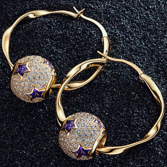 gon- Purple Star Tarnish-resistant Silver Charms Earrings Set M Size Classic Hoop Earrings with Sterling Silver Ear Post In 14K Gold Plated