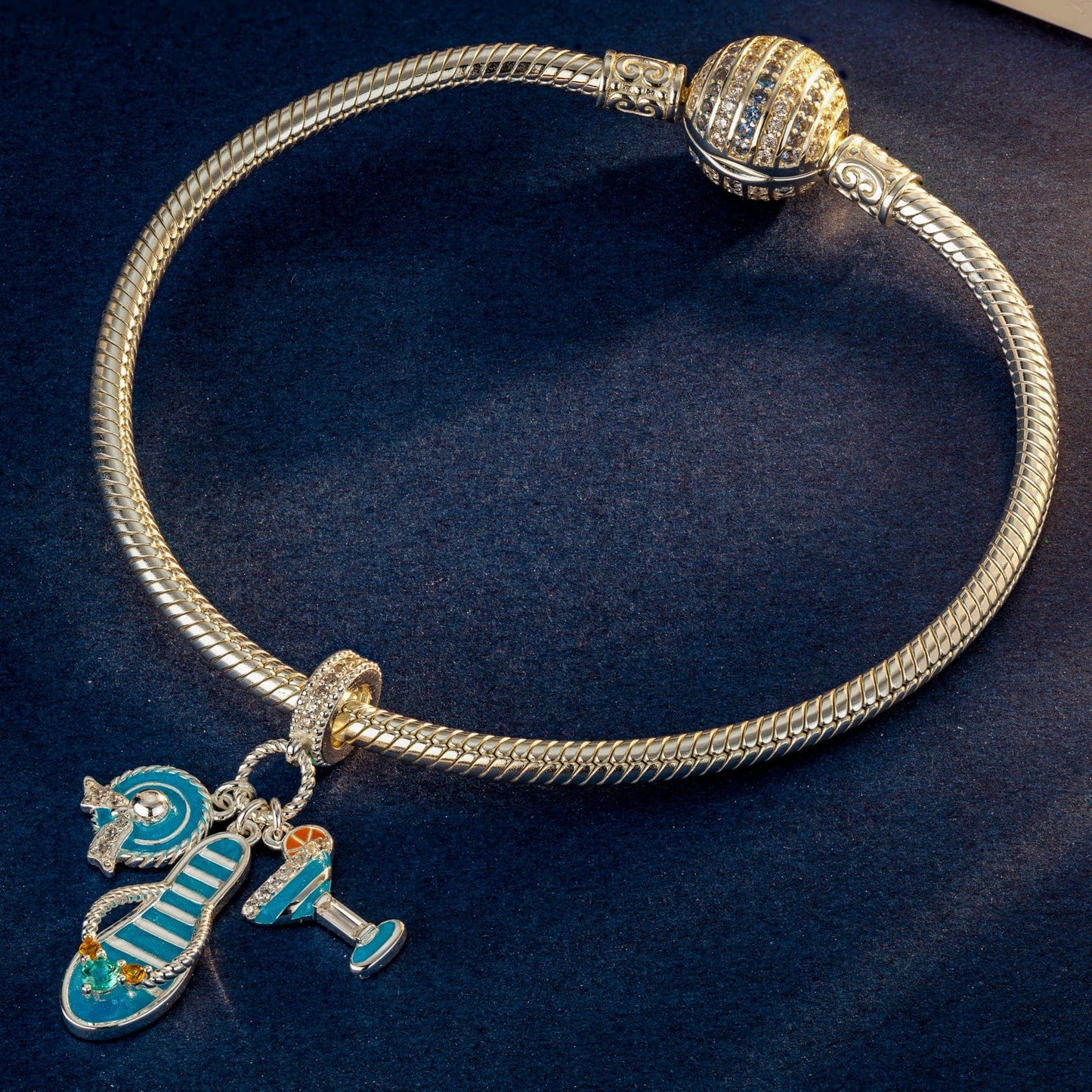 Summer Splendor Tarnish-resistant Silver Dangle Charms With Enamel In White Gold Plated