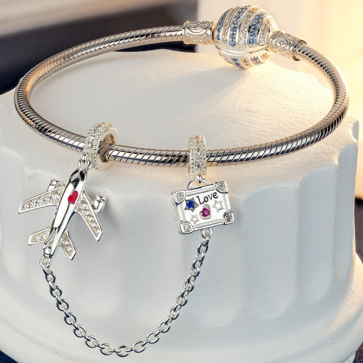 Journey to Love Tarnish-resistant Silver Dangle Charms With Enamel In White Gold Plated