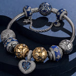 Sterling Silver Starlit Love Charms Bracelet Set With Enamel, Featuring Dual Plating in 14K Gold and White Gold (Includes bracelet and all charms shown)