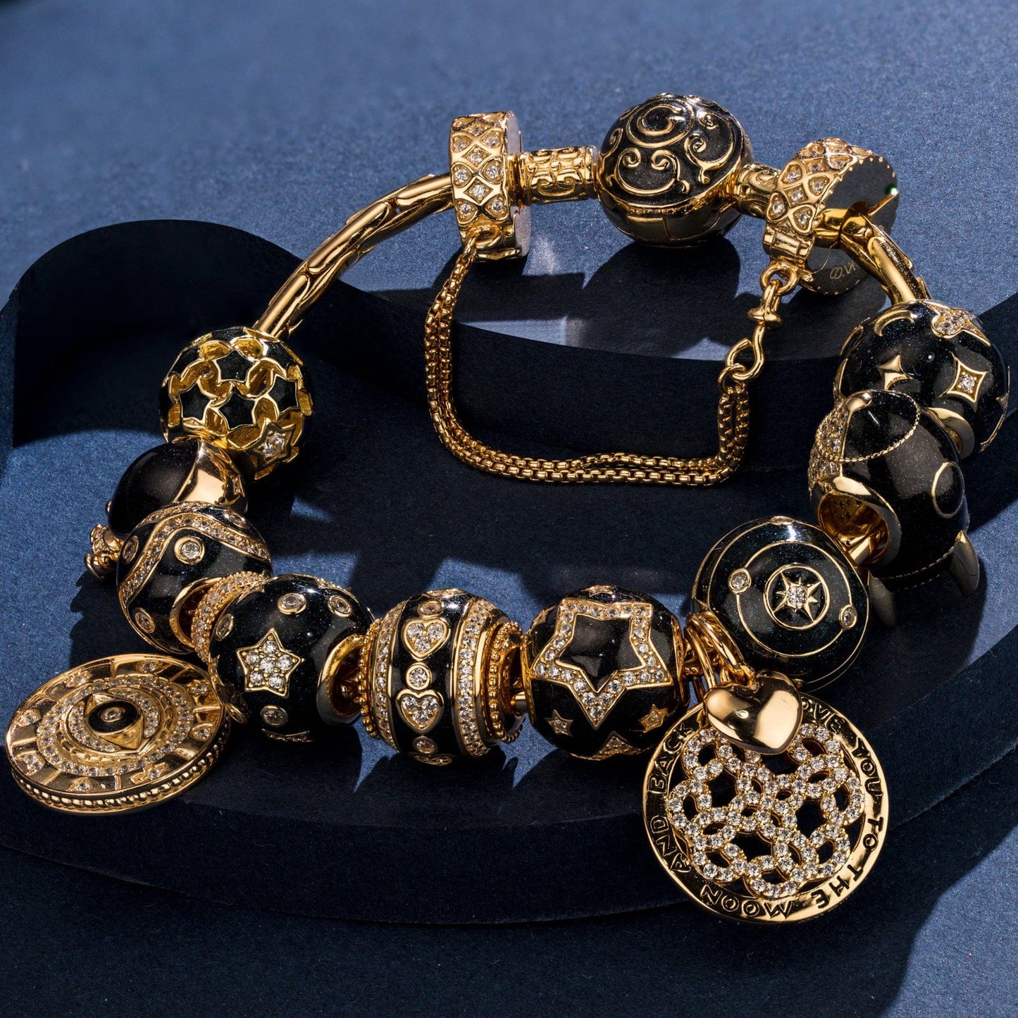 Sterling Silver Universe Dreams Charms Bracelet Set With Enamel In 14K Gold Plated (Includes bracelet and all charms shown)