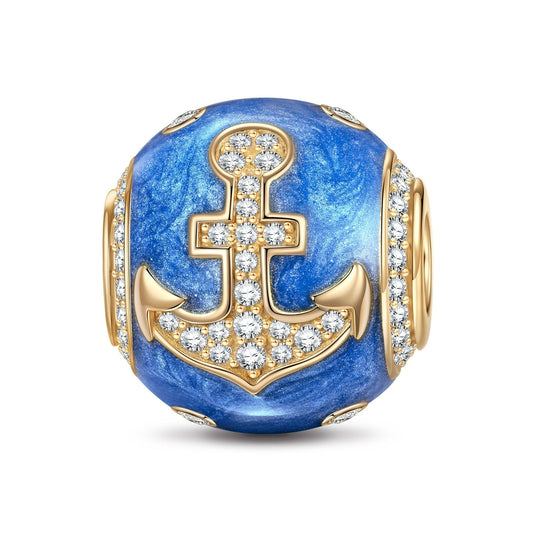gona- Anchor Blue Tarnish-resistant Silver Charms With Enamel In 14K Gold Plated - GONA