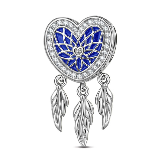 gona- Blue Dreamcatcher Tarnish-resistant Silver Dangle Charms With Enamel In White Gold Plated - GONA