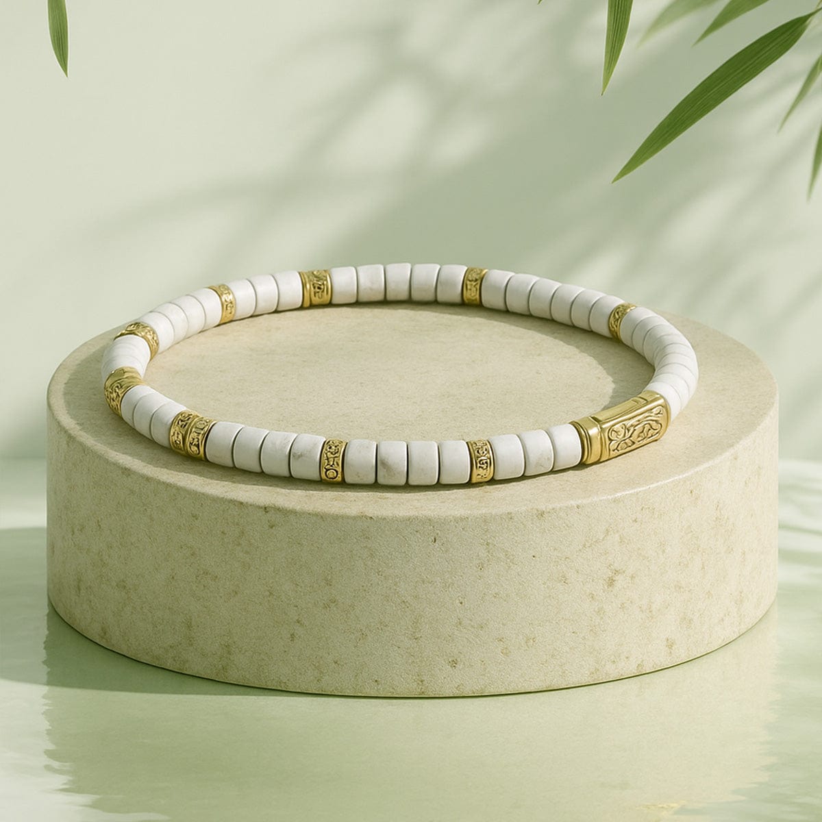 Boundless Loops Handcrafted Bracelet in Natural White Howlite with Tarnish-Resistant Silver Base & 14K Gold Finish