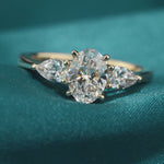 IGI Certified Lab-Grown Oval Brilliant Cut Diamond - Three Stone Classic Engagement Ring 14K Yellow Gold Plated (Includes IGI Certification from International Gemological Institute)