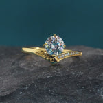 Lab-Certified Round Brilliant Cut Moissanite - Hidden Halo Classic Engagement Ring 14K Yellow Gold Plated (Includes GRA Certification from Gemological Research Association)